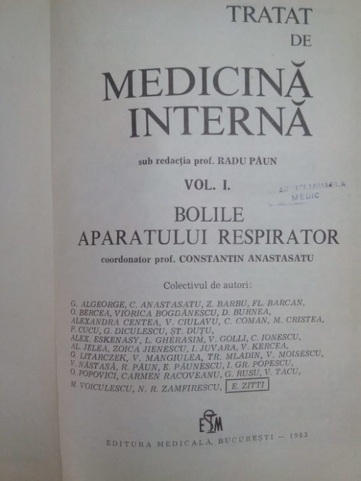 E. Zitti, Constantin Anastasiu - Tratat de medicina interna, vol. I (1983)