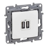 Priza dubla USB Legrand Niloe 764594, montaj incastrat, alb, IP40, 5V