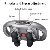 Aparat de masaj fara fir, cu 6 capete, manere anti-alunecare, cu acumulatori, vibratii de inalta frecventa, ecran LCD, gri
