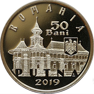 Romania 50 bani 2019 (proof in capsula; comemorativa: Manastirea Putna) Alama, KM-446 UNC !!! foto