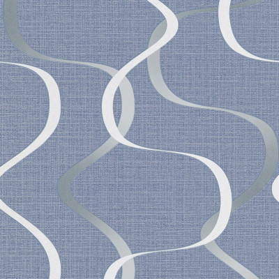 Tapet modern, linii curbate, albastru, gri, argintiu, living, Luna II, 10244-08 foto