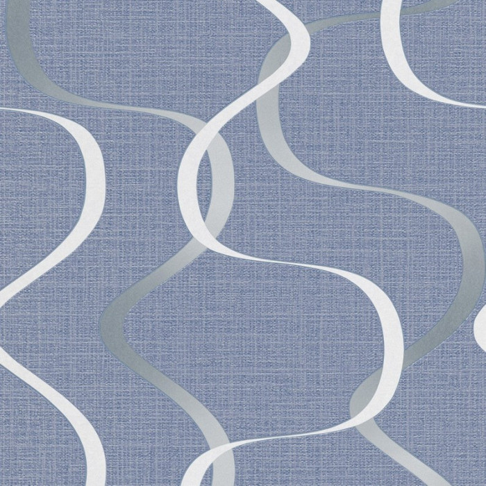 Tapet modern, linii curbate, albastru, gri, argintiu, living, Luna II, 10244-08