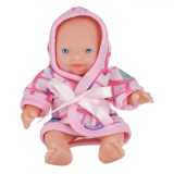 Păpușă Bebe, 12cm, Halat de Baie, Alb și Roz, Carouri