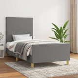 VidaXL Cadru de pat cu tăblie, gri &icirc;nchis, 90x190 cm, textil