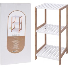 Raft de Baie cu 3 Nivele, Cadru din Bambus si MDF Alb, Design Compact