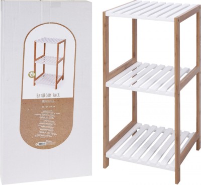 Raft de Baie cu 3 Nivele, Cadru din Bambus si MDF Alb, Design Compact foto