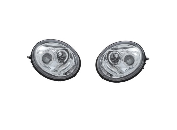 Far Volkswagen Beetle (1c/9c/1y), 01.1998-05.2005, model tuning, montare fata, stanga+dreapta, cu lentile; cu indicator led; cu lumina de parcare LED