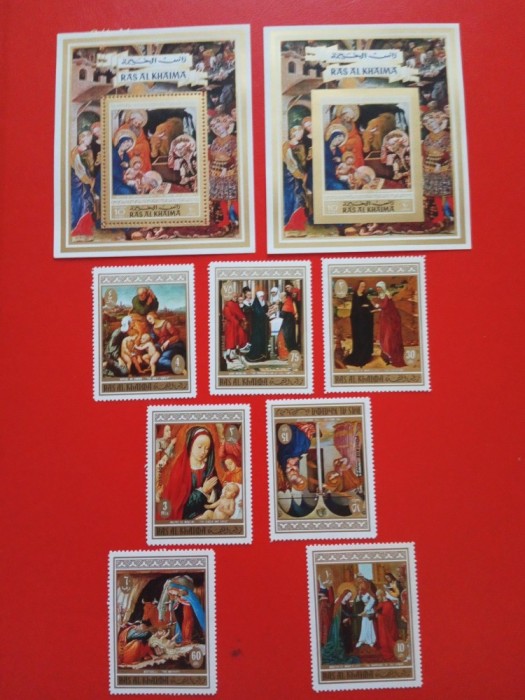 RAS AL KHAIMA, PICTURI - COLIȚĂ PERF./IMPERF. + SERIE COMPLETĂ MNH