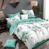 Cumpara ieftin Lenjerie de pat pentru o persoana cu husa elastic pat si 2 fete perna dreptunghiulara, Capri, bumbac mercerizat, multicolor