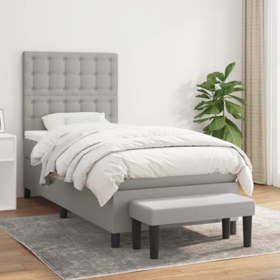 vidaXL Pat box spring cu saltea, gri deschis, 90x190 cm, textil 3136877 foto