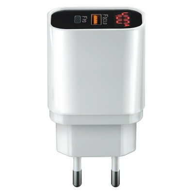 Incarcator Retea USB Forever Core UltraFast, Power Delivery (PD) + Quick Charge 3, 20W, 1x USB + 1x Tip-C, Afisaj Led, Alb - Negru foto