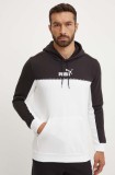 Puma bluza ESS BLOCK x TAPE barbati, culoarea alb, cu glugă, modelator, 673342