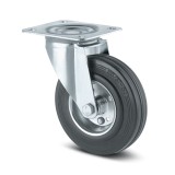 Roata pivotanta, din otel + cauciuc, fara frana, cu placa, 100 mm, 70 kg