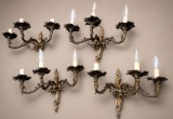 Superb set de 4 aplice cu 3 brațe fiecare din bronz masiv in stilul Rococo