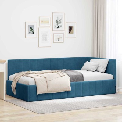 vidaXL Cadru de pat colțar cu headboard albastru 100 x 200 cm Catifea foto