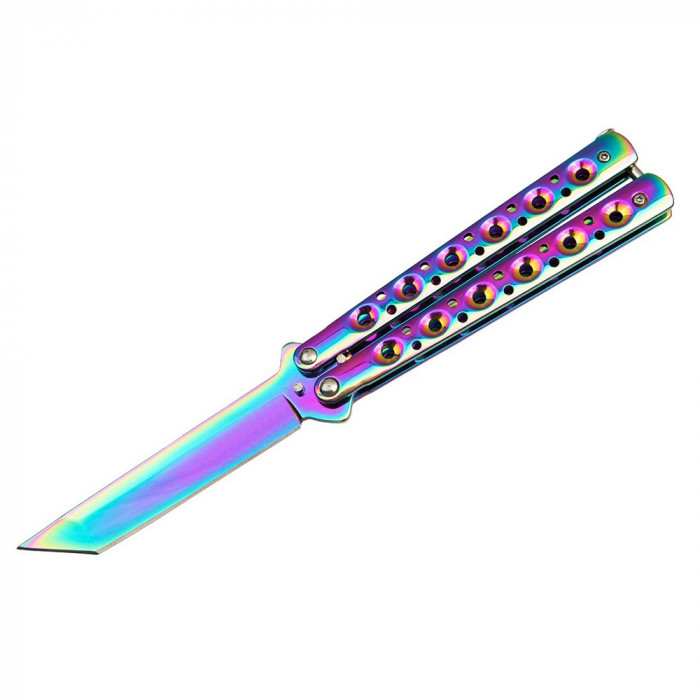 Briceag fluture de antrenament IdeallStore&reg;, Rainbow Siege, otel inoxidabil, 22.5 cm, multicolor