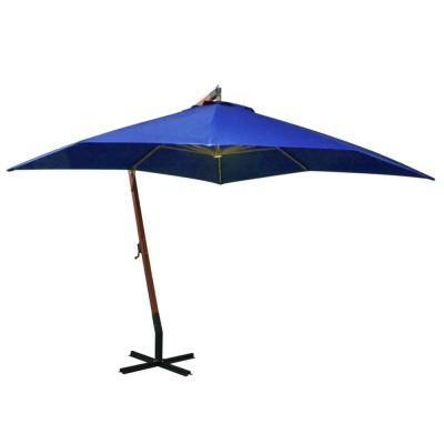 Umbrelă suspendată cu st&amp;acirc;lp, albastru azuriu, 3x3 m, lemn brad foto