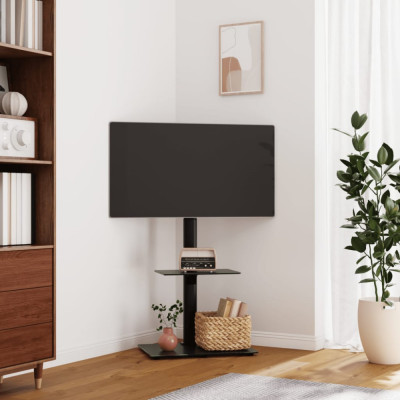 vidaXL Suport TV pe colț cu 2 niveluri pentru 32-65 inch, negru foto