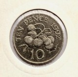 Guernsey 10 Pence 1992 moneda nichel km # 43.2 tiraj mic