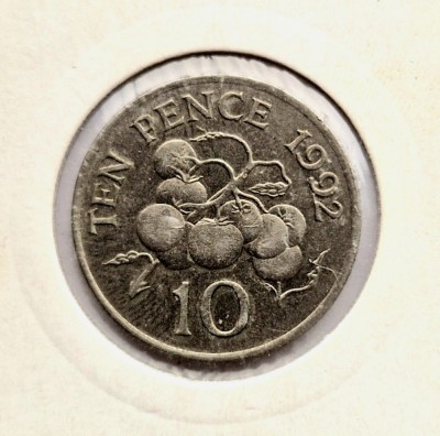 Guernsey 10 Pence 1992 moneda nichel km # 43.2 tiraj mic foto