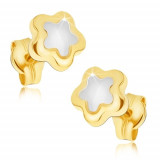 Cercei lucioși din aur 14K -floare &icirc;n două culori cu cinci petale