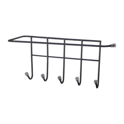 Cuier metalic cu 5 agatatori si suport pentru hartie, prindere cu adeziv, SY076B, 260 mm, negru mat foto