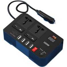 Invertor de Tensiune Auto Portabil, Linomag&reg;, 12V DC la 220V AC, 300W, Afisaj Digital, Prize Universale EU/UK/USA/AU, USB 4.1A, Protectie la Supratens