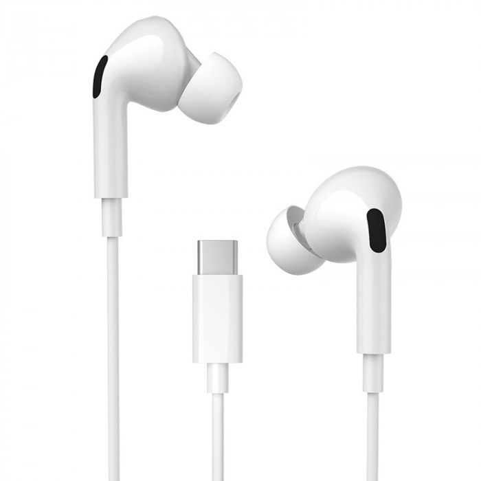 Handsfree Casti In-Ear WK-Design Y31, Cu microfon, USB Type-C, Alb