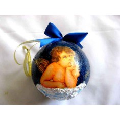 Glob sarbatori iarna cu inger, glob cu funda albastra brad Craciun 29872