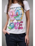 Cumpara ieftin Tricou Dama Bumbac Donuts Strasuri Amaranta Alb M-L (XS-M) Elastic