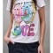 TRICOU DONUTS CU APLICATII STRASURI AMARANTA Alb M-L