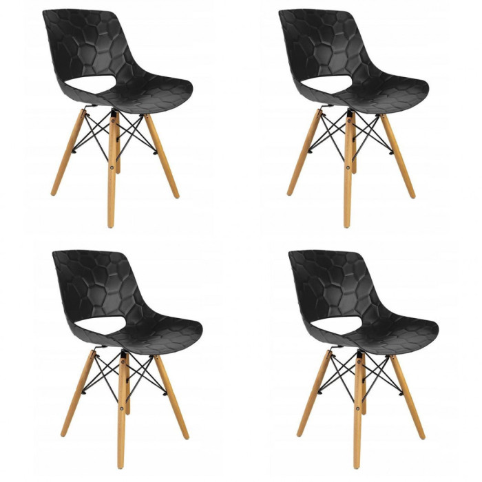 Set 4 scaune stil scandinav, PP, lemn, max 100 kg, negru, 45x55x78 cm, Lars