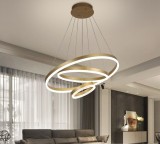 Cumpara ieftin Lustra LED Minimalist Ring, 144W, 3 inele, 60+40+25 cm, Auriu, telecomanda, lumina rece/calda/neutra, intensitate reglabila