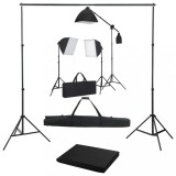 Cumpara ieftin Kit foto studio,3 lumini softbox,suport fundal 2x3m,3x bec 150W, panza fundal negru 2x3m, macara + geanta transport, Dactylion