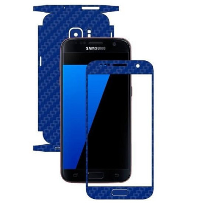 Set Folii Skin Acoperire 360 Compatibile cu Samsung Galaxy S7 - ApcGsm Wraps Carbon Blue foto