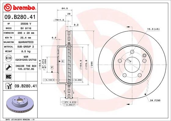 BREMBO 09.B280.41 PRIME LINE - UV Coated Disc frana