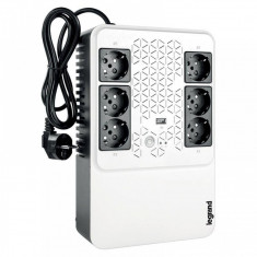 UPS Legrand MULTIPLUG 600, 600VA/360W, 6x German standard sockets, USB charger, baterie 1x 12V 7.2Ah, 230V, tehnologie Line interactiv, dimensiuni 190 foto