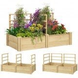 Outsunny Jardinieră &Icirc;nălțată din Lemn cu 3 Suporturi pentru Plante, 119x62,5x64 cm, Natural | Aosom Romania