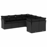 Cumpara ieftin Set mobilier de gradina cu perne, 8 piese, negru, poliratan