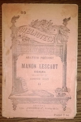 Abatele Prevost - Manon Lescaut - vol II si III foto