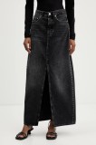 Tommy Jeans fustă din denim culoarea negru, maxi, drept, DW0DW21576