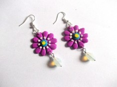 cercei fimo cu flori lila 41121