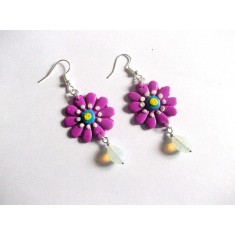 cercei fimo cu flori lila 41121