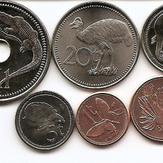 Papua Noua Guinee Set 6 -1, 2, 5, 10, 20 Toea, 1 Kina 2004/14, CL27 , UNC !!!