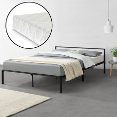 Pat dormitor Imatra140 cu saltea otel negru mat [en.casa] HausGarden Leisure
