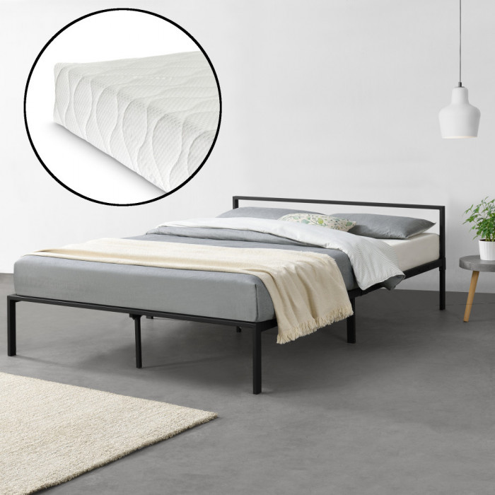 Pat dormitor Imatra140 cu saltea otel negru mat [en.casa] HausGarden Leisure