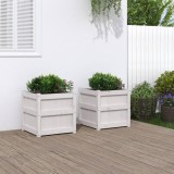 Gossi jardiniere de gradina, 2 buc., alb, lemn masiv de pin