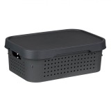 Coș Depozitare Plastic, Antracit, Capacitate 11L, Dimensiuni 36x27x13.6 cm, Oem