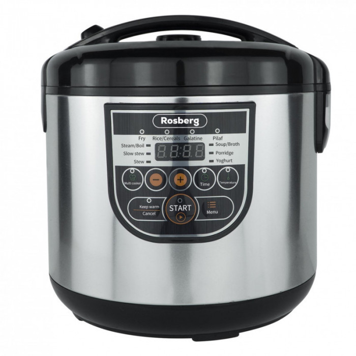 Multicooker Rosberg R51985E5, 780W, 5litri, 10 programe, Mod manual, Temporizator, Inox / Negru