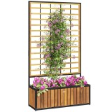 Outsunny Jardiniere cu trei pat &icirc;nalt de grădină orificii de drenaj din lemn de salc&acirc;m industrie 74 x 27 x 131 cm tec | Aosom Romania